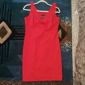 V neck red knit dress